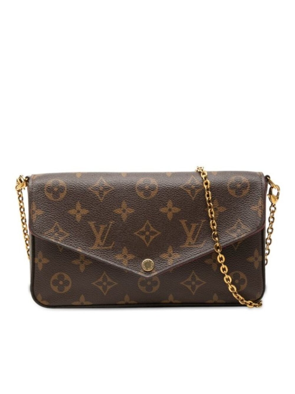 Louis Vuitton Monogram Pochette Felicie Chain Shoulder Bag Brown Fuchsia Leather